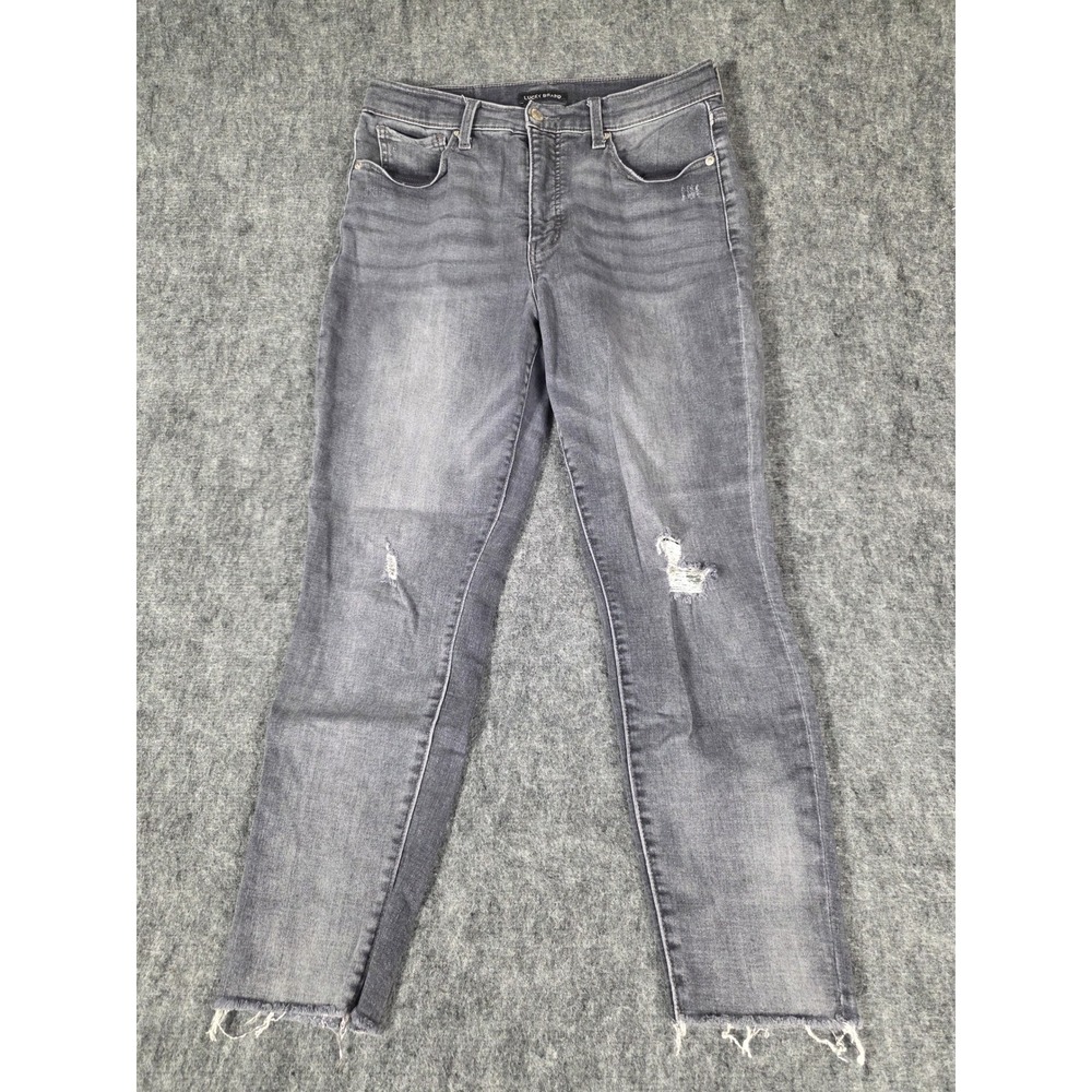 Lucky Brand Bridgette High Rise Skinny Jeans Women 12/31 Grey Distressed Raw Hem